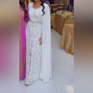 Elegant White and Gold Embellished Dress